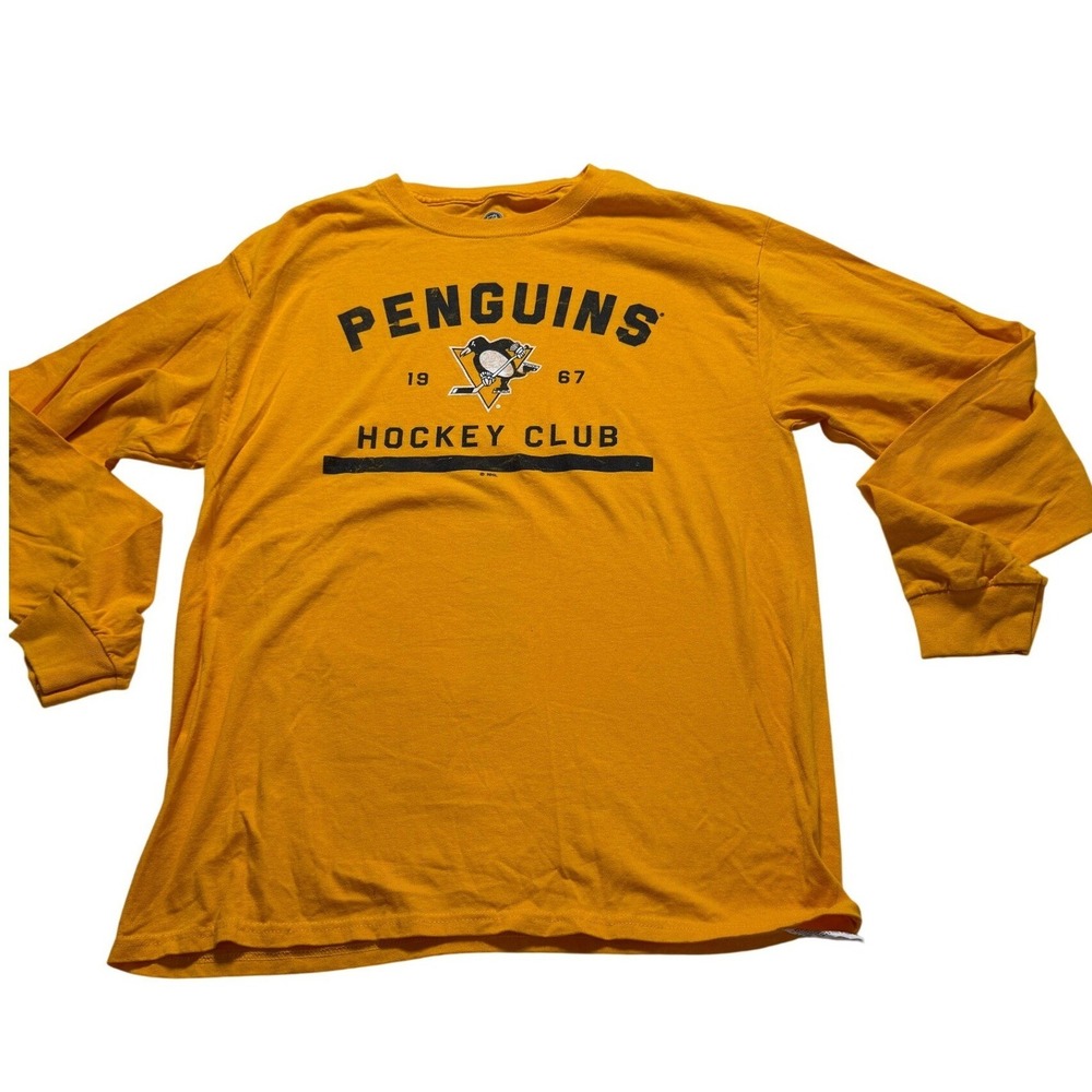 NHL Pittsburgh Penguins Long Sleeve Shirt Mens L Gold Hockey Club Graphic Tee